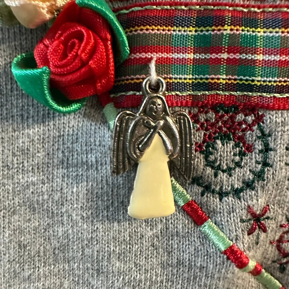 Merry & Bright Gray Pullover Hoodie Sweatshirt Embellished Christmas Size L - Picture 3 of 9